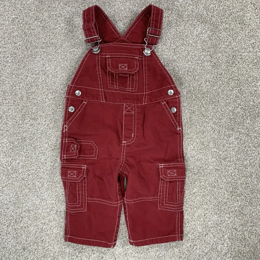 VTG Y2K‎ Gymboree Red Cargo Bib Overalls 6-12mo Circle G Denim